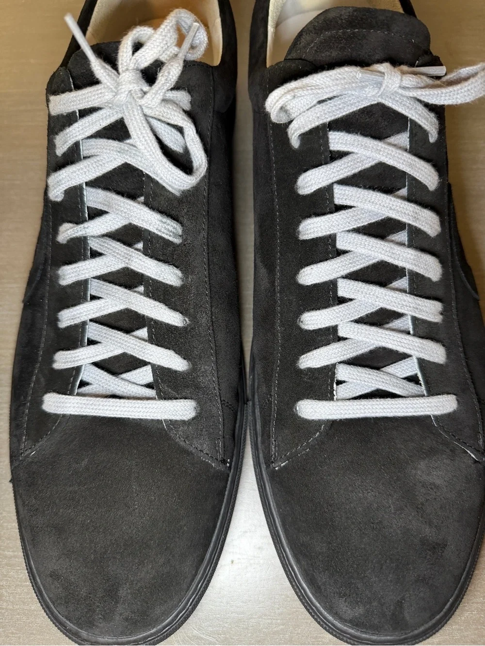 Oliver Cabell Low 1 Black Suede Sneakers Made in Italy Blue Accent Mens Size 14